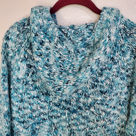 Moda International Teal V-Neck Sweater with Hood Women's Size Large - Picture 4 of 9